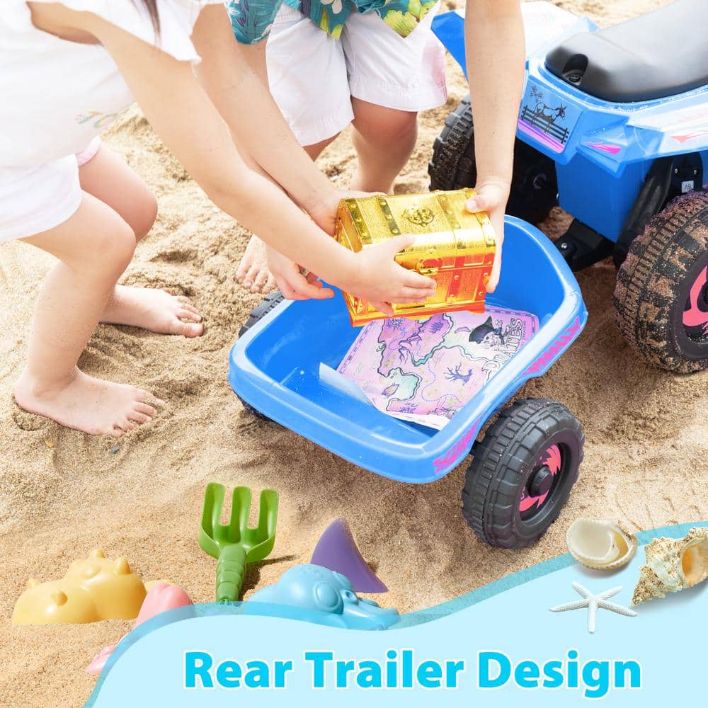 Blue 6-Volt Kids Ride-On ATV Quad with Trailer