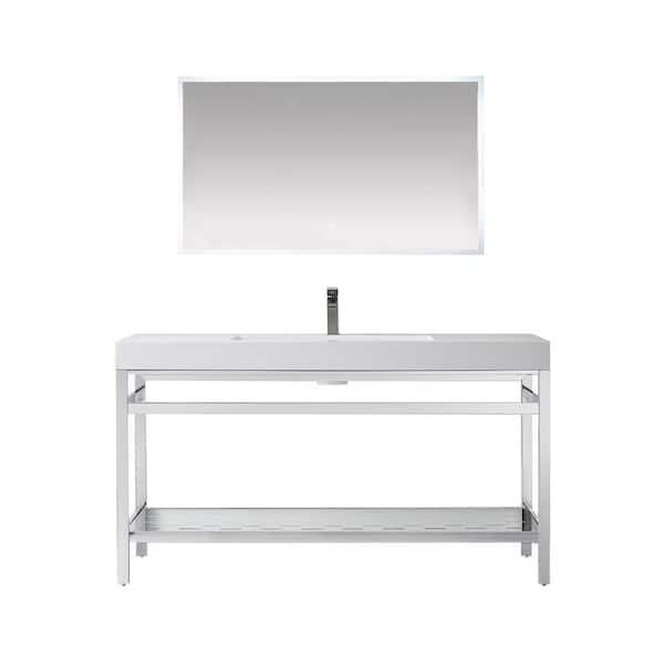 ROSWELL Ablitas 60 in. W x 20 in. D x 34 in. H Single Sink Bath Vanity in Chrome with White Composite Stone Top and Mirror
