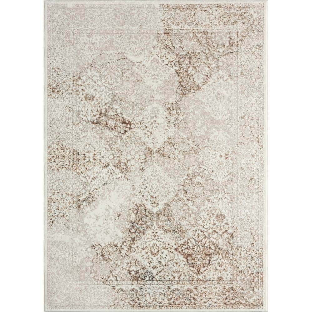 Faye Brown/Cream 7 ft. 5 in. x 9 ft. 5 in. Oriental Polyester Area Rug