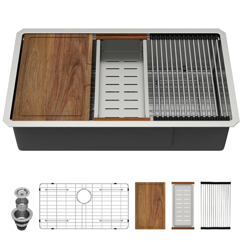 30 in. Undermount Single Bowl 16-Gauge Stainless Steel Workstation Kitchen Sink with Bottom Grid and Strainer price history on PriceWatchPro