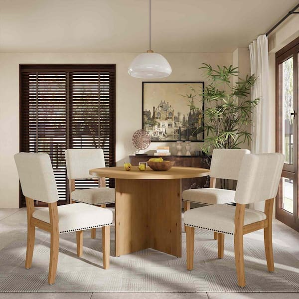 5-Piece Modern Natural Wood Top Dining Room Set Seats 4