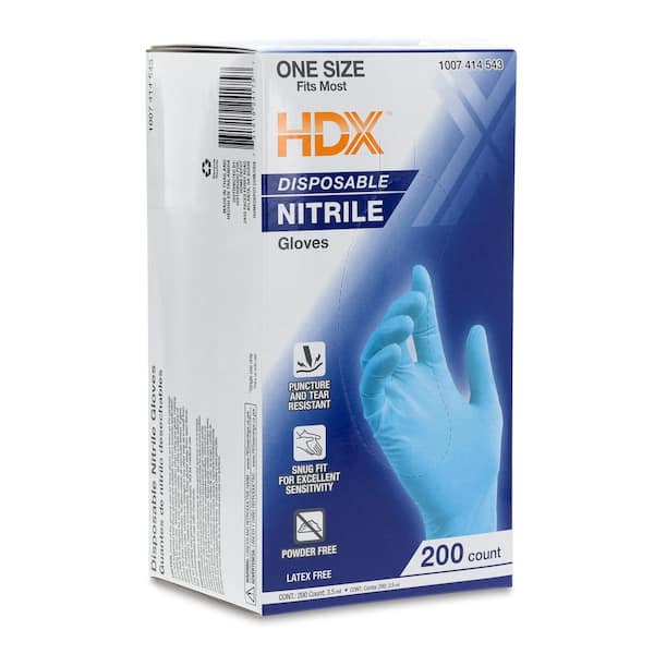 HDX Blue Disposable Nitrile Cleaning Gloves (200 Ct) 24175-16