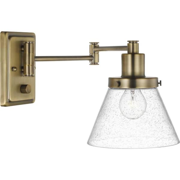 Progress Lighting Hinton Collection 1-Light Gold Vintage Brass Swing Arm Adjustable Coastal Farmhouse Wall Light Sconce