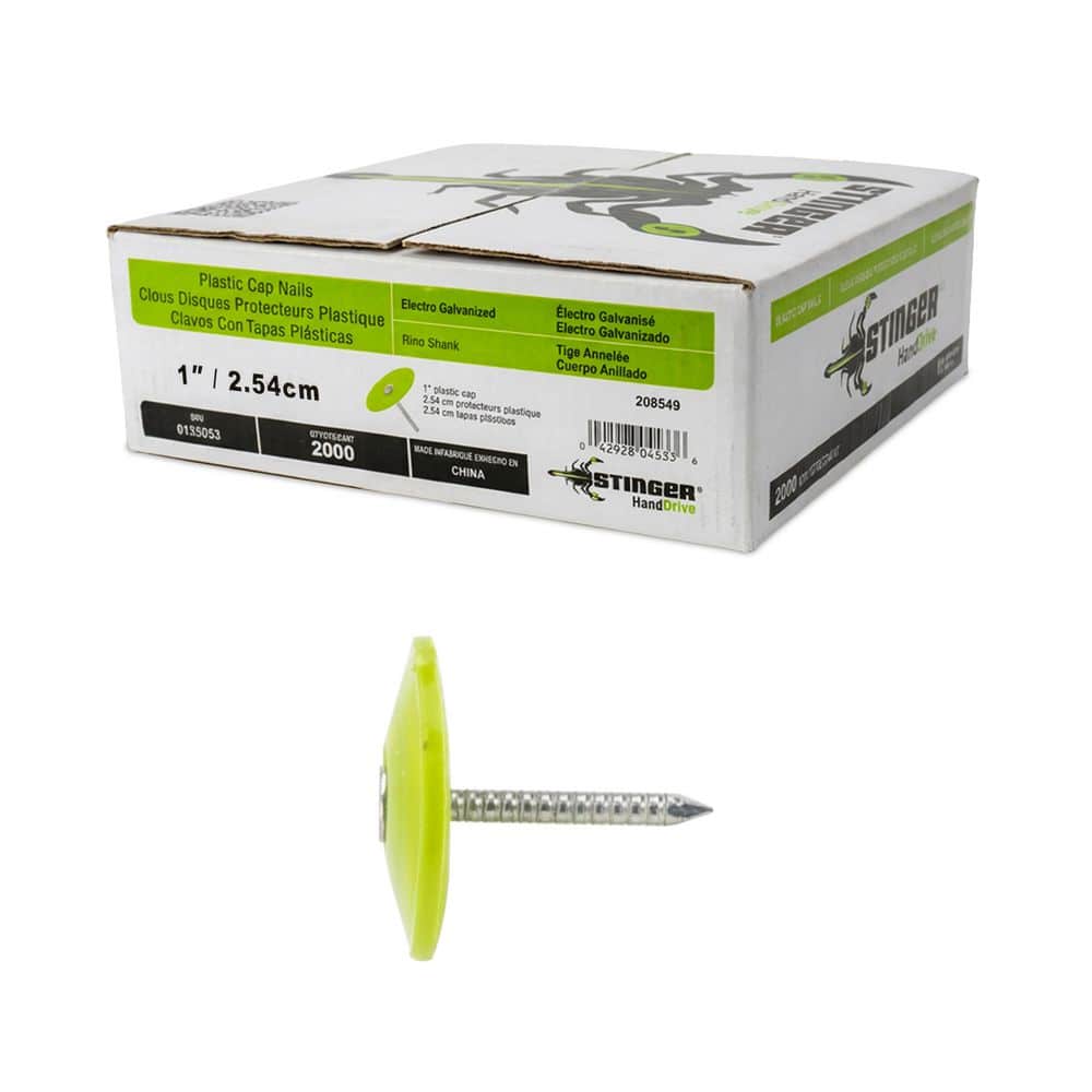 --0²nail-- Stinger 1 in. Electro Galvanized Ring Shank Nail with Plastic Cap