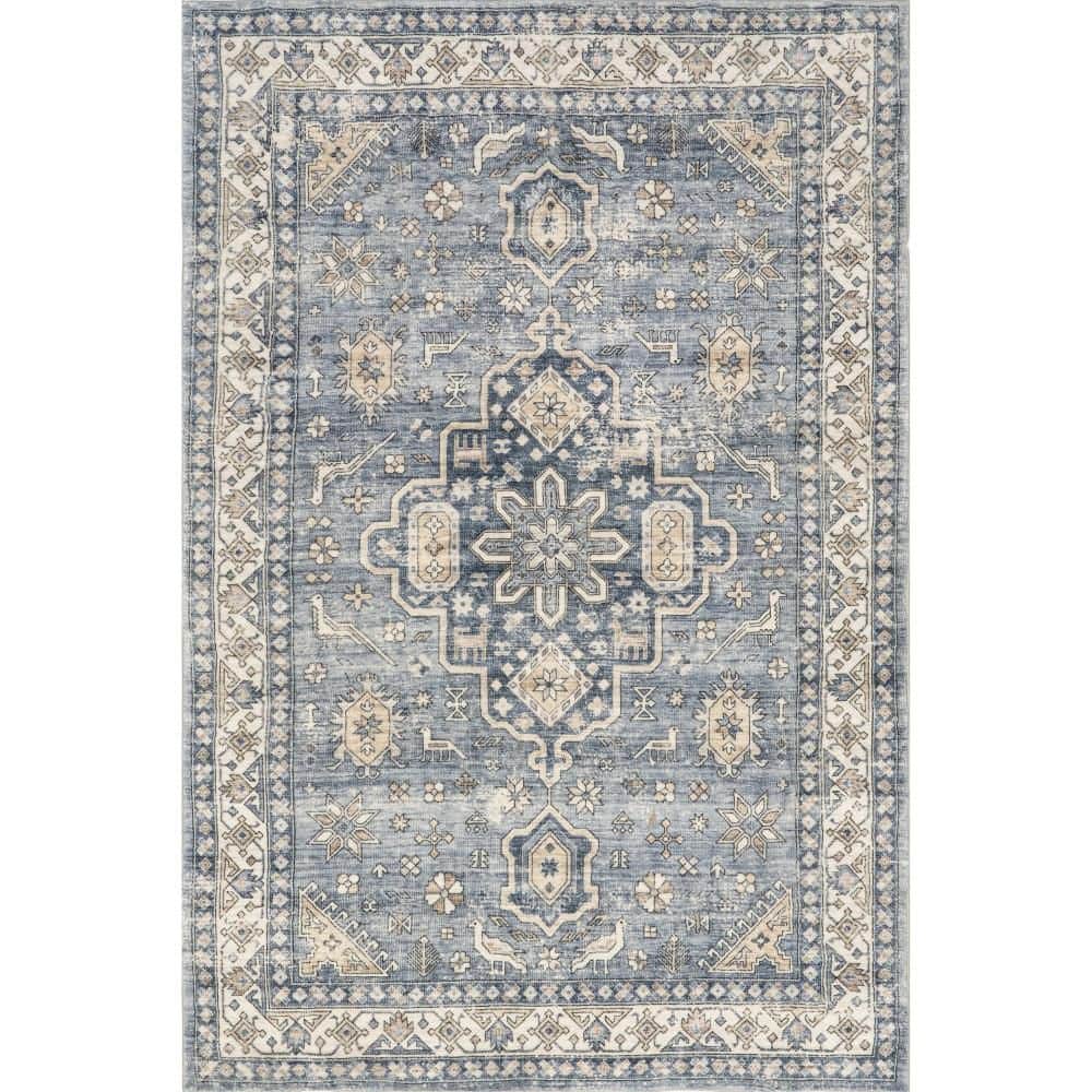 Jordan Gray and Ivory Synthetic Medallion Washable 3' x 5' Rug