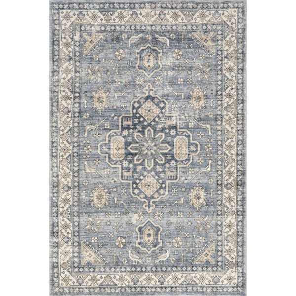 Jordan Vintage Medallion Machine Washable Grey 36 ft. x 60 ft. Accent Rug