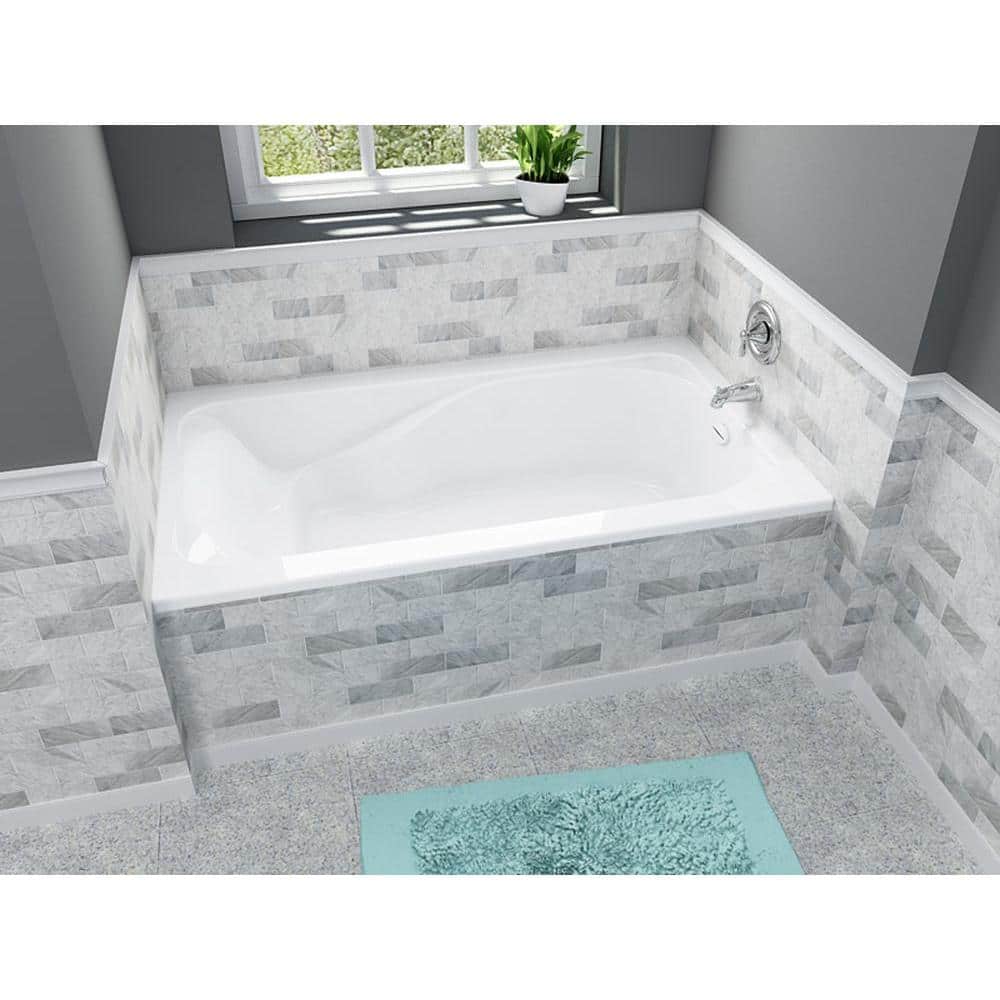 72-Inch White Acrylic Rectangular Drop-In Soaking Bathtub