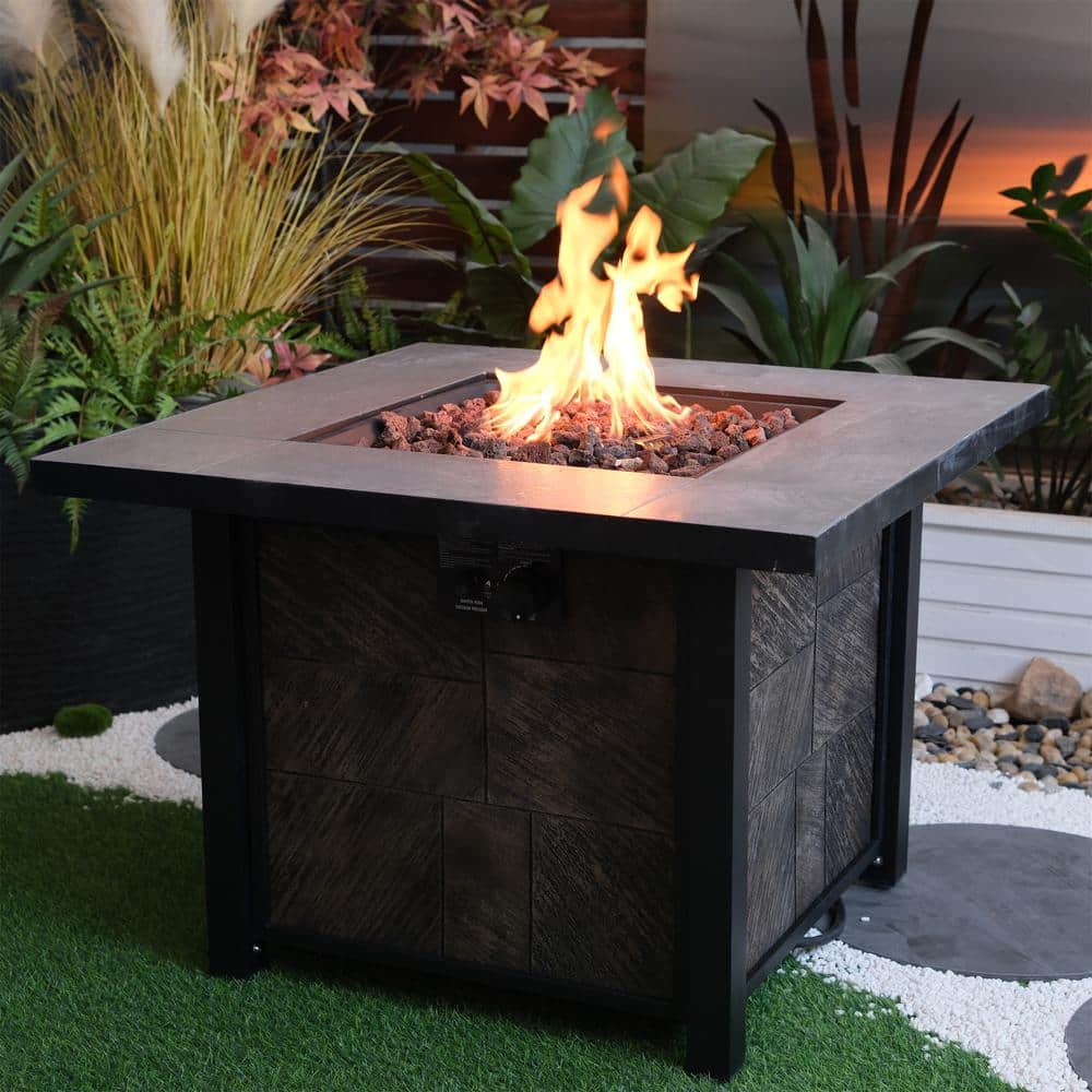 50000 BTU Square Gas Fire Table, Magnesium Oxide Wood Grain Finish
