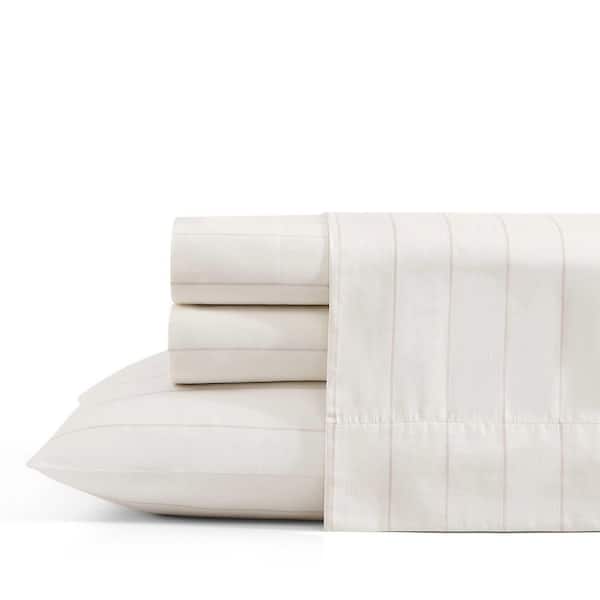 Palma Stripe 4-Piece Light Beige Cotton Queen Sheet Set