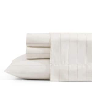 Palma Stripe 4-Piece Light Beige Cotton King Sheet Set