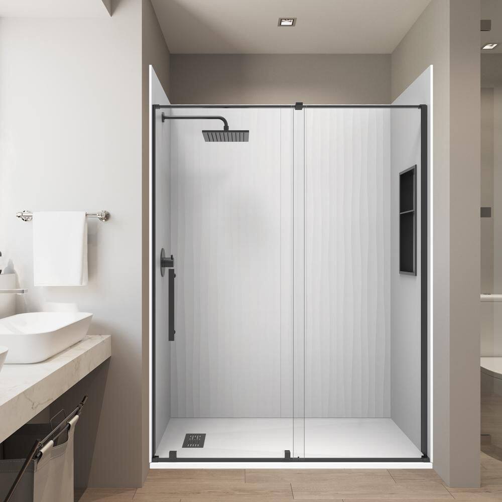 White/Waves 36in. x 60 x 84 Combo Solid Composite Stone Alcove Shower Kit Matching Matte Black Door, Niche & Drain price history on PriceWatchPro