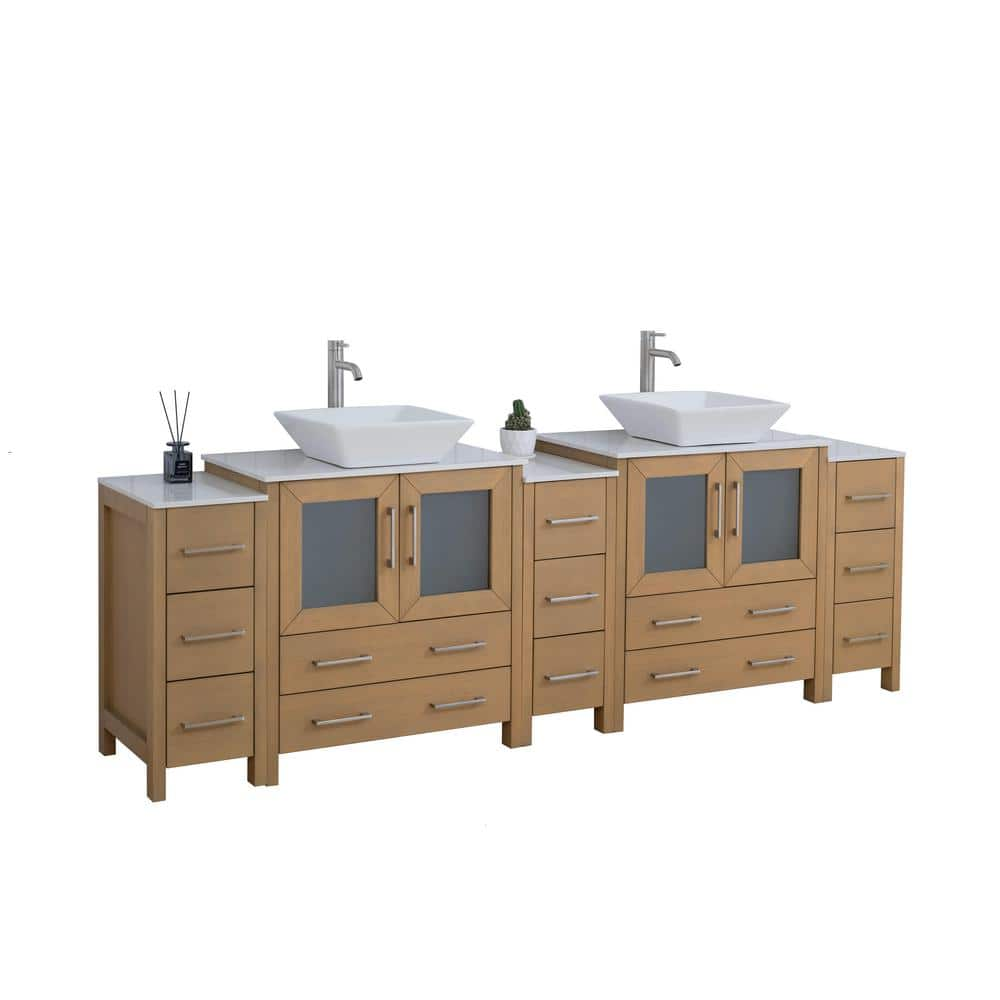 Reviews For Vanity Art 96 In. W Double Basin Natural Oak Bath Vanity 