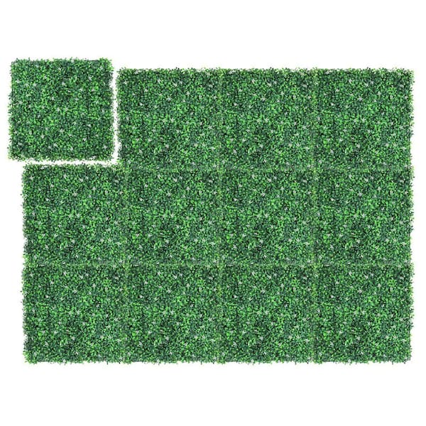 12 Pack Artificial Boxwood Wall Panels, 20"x20" Faux Greenery Wall, UV-Protected Grass Backdrop Wall Hedges Panels