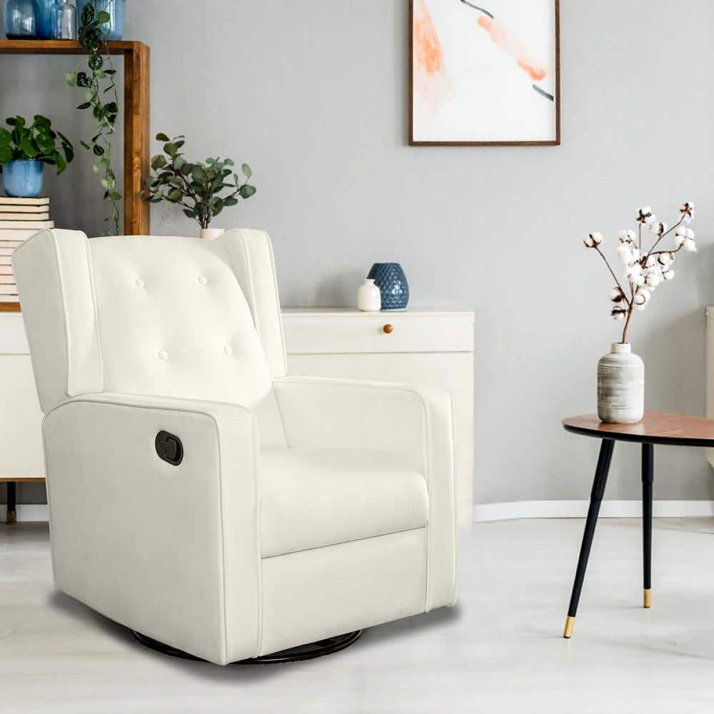 White, Microfiber Swivel Glider Recliner Rocker, Nursery Glider Recliner Nursery Chair, Gliding Swivel Recliner Chairs -  HOMESTOCK, 85572W