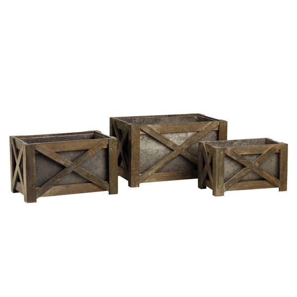 Napa 35 in. x 13 in. Gray Galvanized Wooden Planter (Set of 3)