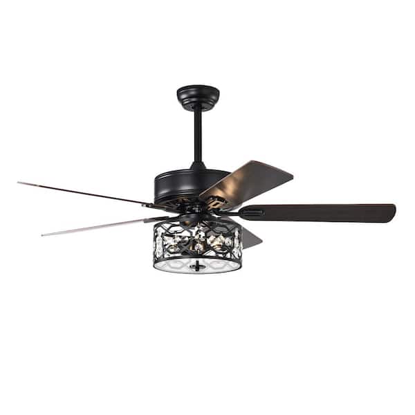 FIRHOT 52 in. Smart Indoor Downrod Mount Black Chandelier Ceiling Fan with Light and Remote Control