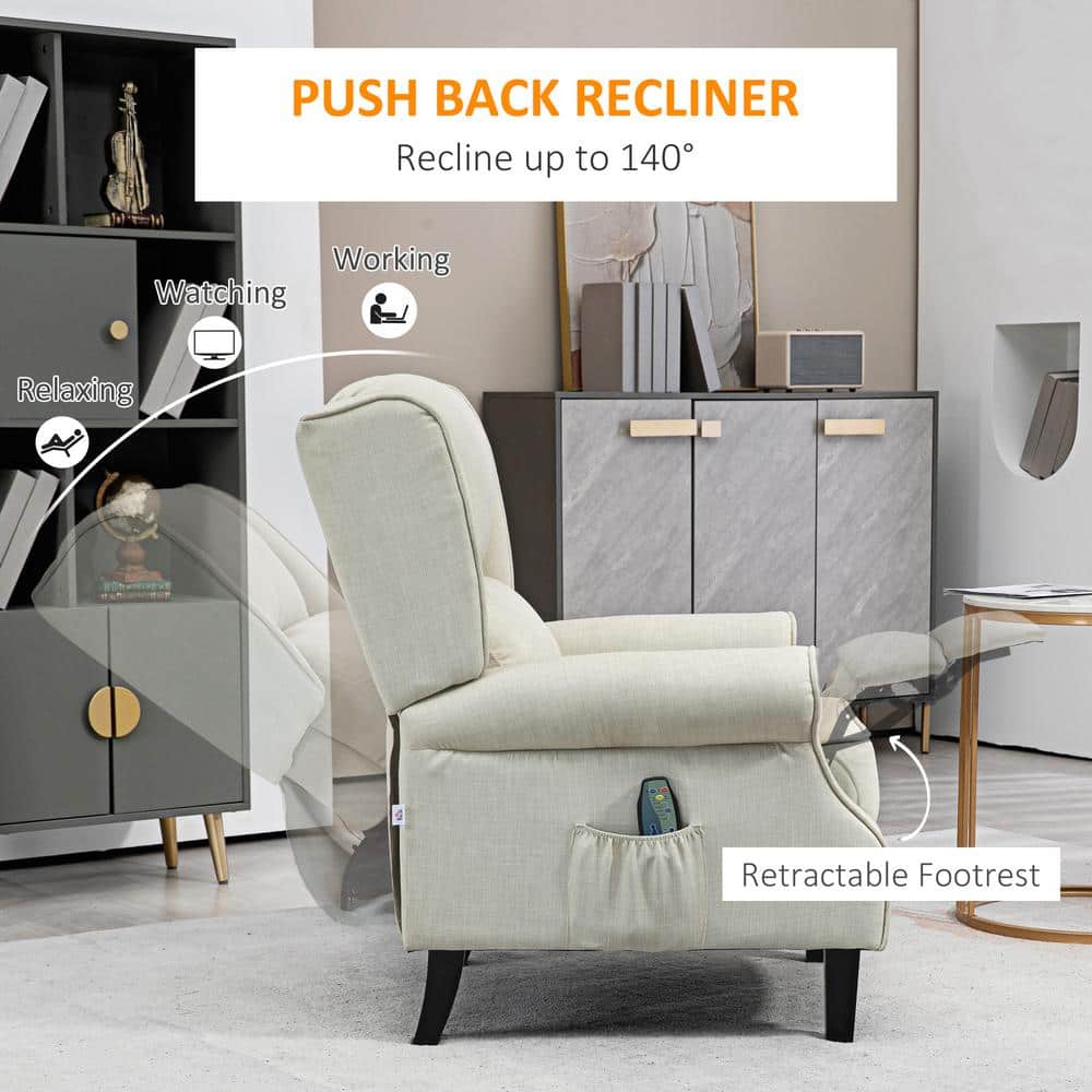 White Upholstered Wingback Heated Massage Recliner Chair