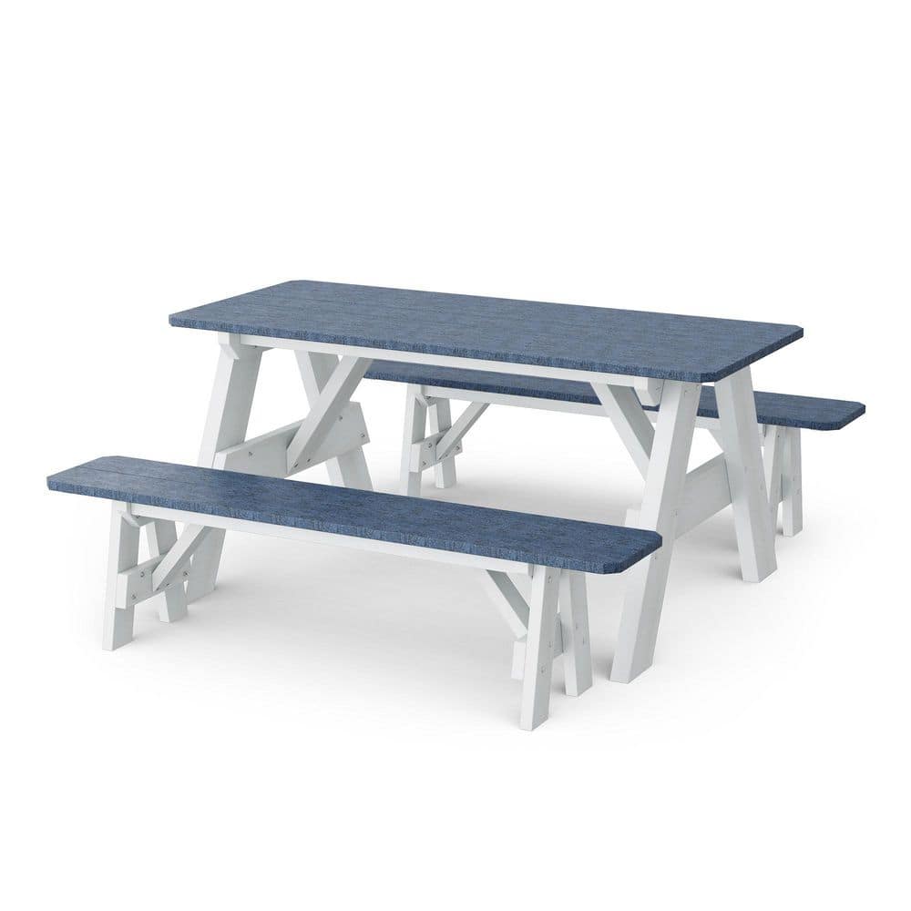 Heritage 72 in. Patriot Blue and White Rectangle HDPE Plastic Picnic Table with Detached Benches Seats 6 People price history on PriceWatchPro