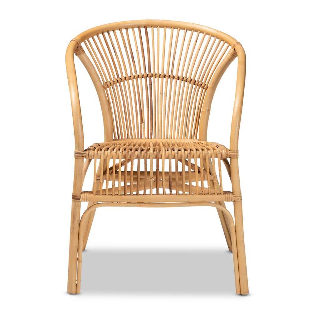 Bohemian Natural Brown Rattan Low Arm Chair with Crisscross Base