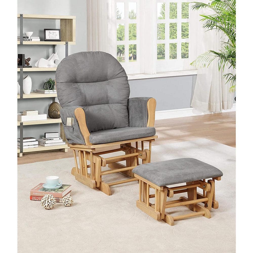 HOMESTOCK Pecan/Dark Gray Glider and Ottoman Set Nursery Rocking Chair with Ottoman for Breastfeeding and Reading, Modern Glider -  81665HDN