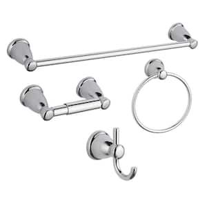 4-Piece Bath Hardware Set with Towel Ring Toilet Paper Holder Towel Hook and 24 or 18 in. Towel Bar in Chrome
