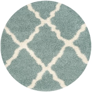 Dallas Shag Light Blue/Ivory 6 ft. x 6 ft. Round Geometric Area Rug