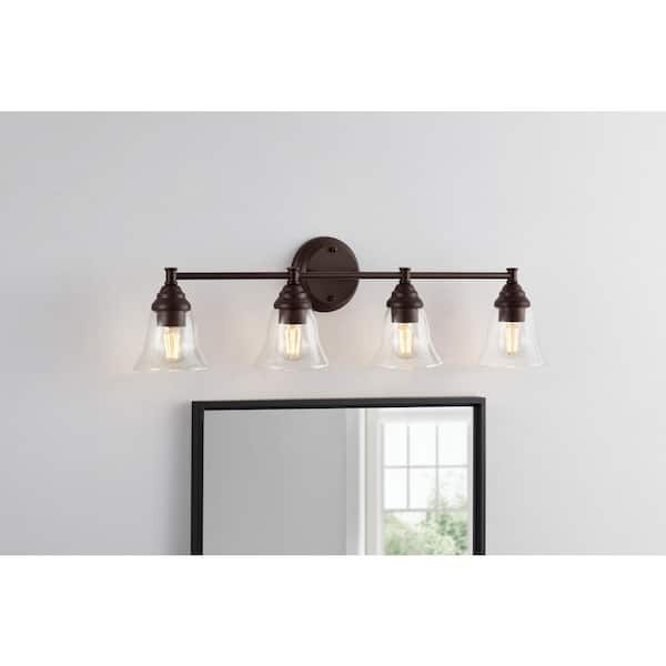 Hampton Bay Marsden 32.5 in. 4-Light Oil Rubbed Bronze Transitional Vanity Light with Clear Glass Shades