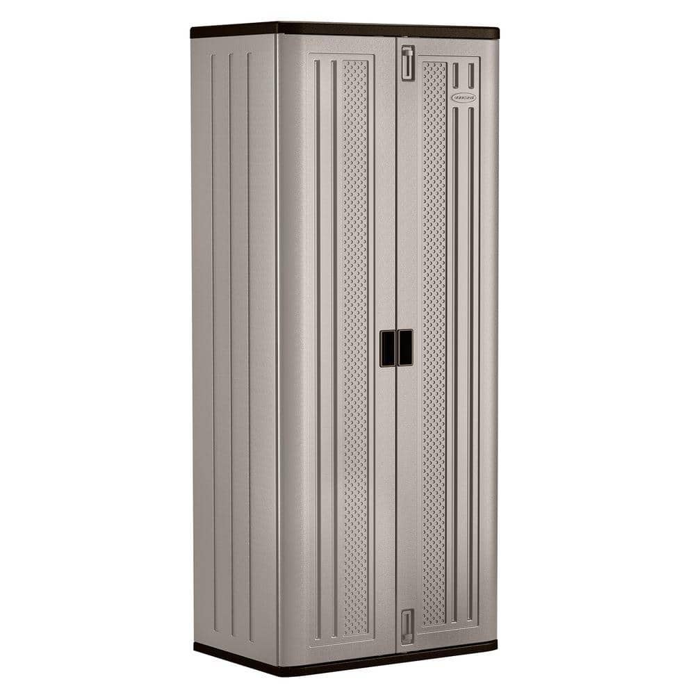 Suncast Resin Freestanding Garage Cabinet In Platinum 30 W X 72 H 20 D Bmc7200 The