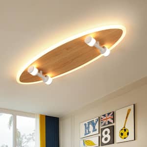 22 in. Wood Modern Indoor Dimmable Integrated LED Novel Skateboard Shaped Flush Mount Ceiling Light for Children's room