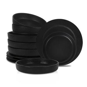 Senso 12-Piece Black New Bone China Dinnerware Set (Service for 4)