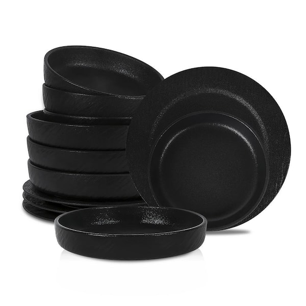 Senso 24-Piece Black New Bone China Dinnerware Set (Service for 8)