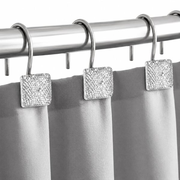 Clear Diamond Shower Curtain Hooks, 12 Pcs Crystal Rhinestone Glitter Rings, Rustproof Stainless Steel