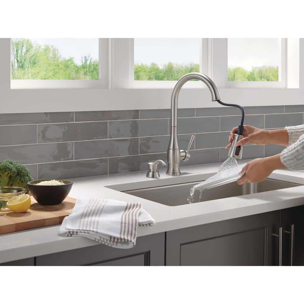 Hazelwood Stainless Steel Pull-Down Kitchen Faucet with Soap Dispenser