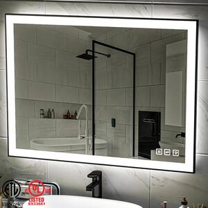 48 in. W x 36 in. H Rectangular Framed LED Anti-Fog Wall Bathroom Vanity Mirror in Black with Backlit and Front Light
