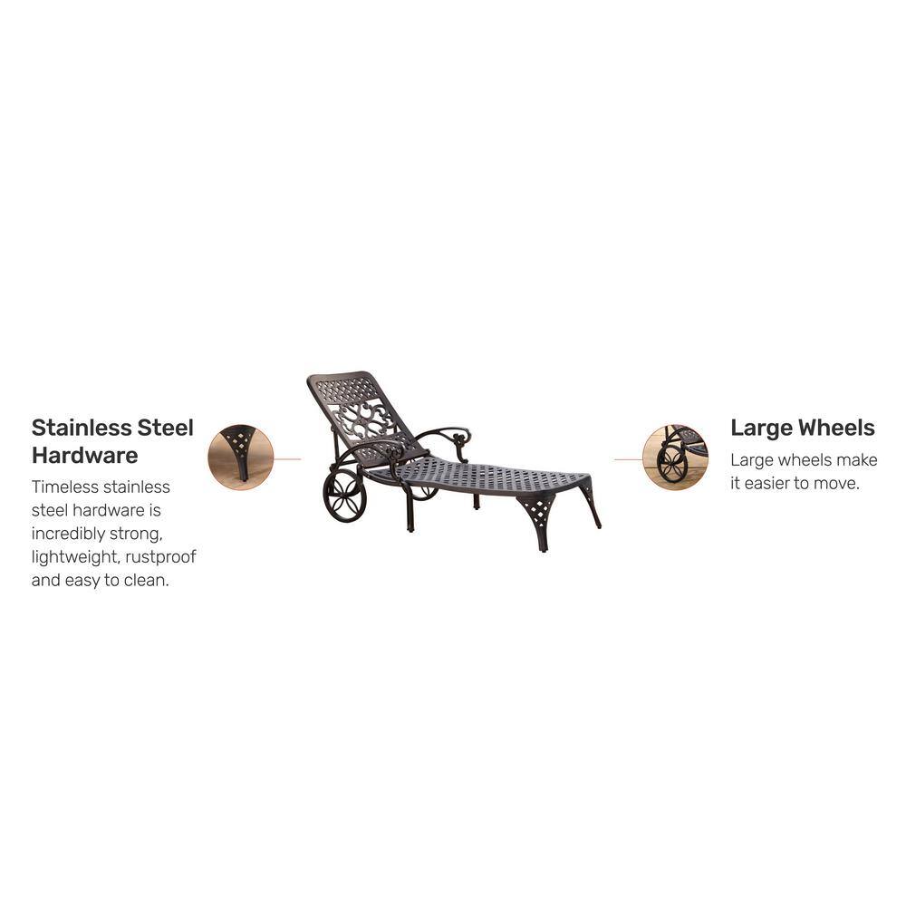 Sanibel 70'' Black Cast Aluminum Outdoor Chaise Lounger with Cushions