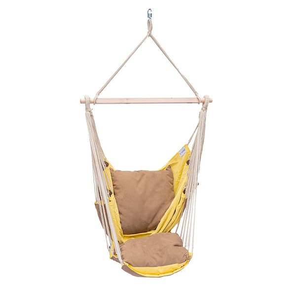 Sol Living Sereno 6.5 ft. Portable Single Polyester Hammock in Yellow with Brown Cushion