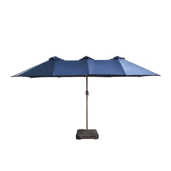 Orchid 14.5 ft. Steel Outdoor Market Patio Umbrella Double Sided Umbrella with Base in Deep Blue