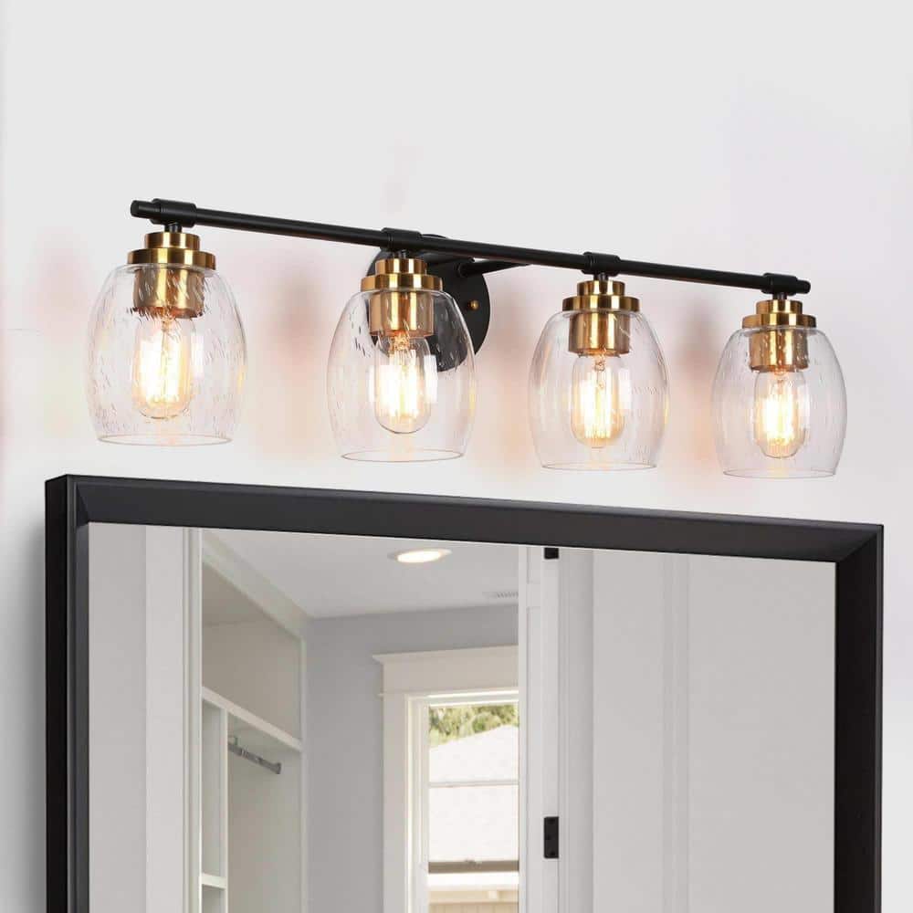 28.7 in. 4-Light Black and Electroplated Copper Vanity Light with Seeded Glass Shades price history on PriceWatchPro