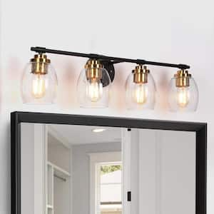 28.7 in. 4-Light Black and Electroplated Copper Vanity Light with Seeded Glass Shades