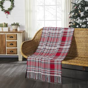Gregor Red Gray White Plaid Woven Throw Blanket