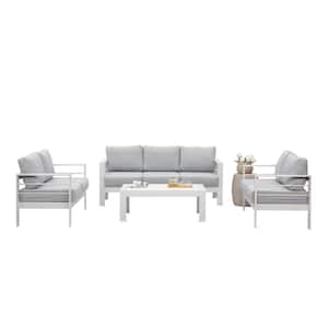 White 4-Piece Aluminum Patio Conversation Set with Light Grey Cushions