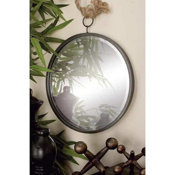 Litton Lane 20 in. x 10 in. Hanging Round Framed Dark Gray Wall Mirror (Set of 3)