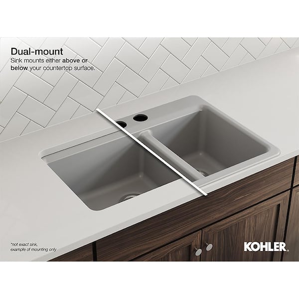 KOHLER Iron/Tones Cast Iron 20.88 in. Drop-In/Undermount Bar Sink in Ice Grey
