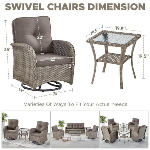 SleekArm Gray 3-Piece Wicker Outdoor Bistro Sets Patio Conversation Set with Gray Cushions and Side Table
