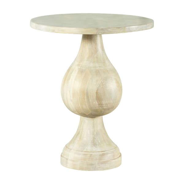 Coaster 20.25 in. White Washed Round Wood Accent Table with Pedestal Base