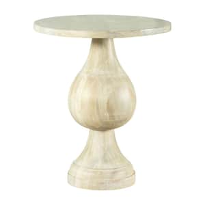 20.25 in. White Washed Round Wood Accent Table with Pedestal Base