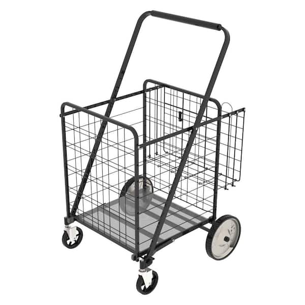 29 in. x 26 in. Large Stainless Steel Foldable Double Basket Serving Cart with 360° Swivel Wheels and Waterproof Lining