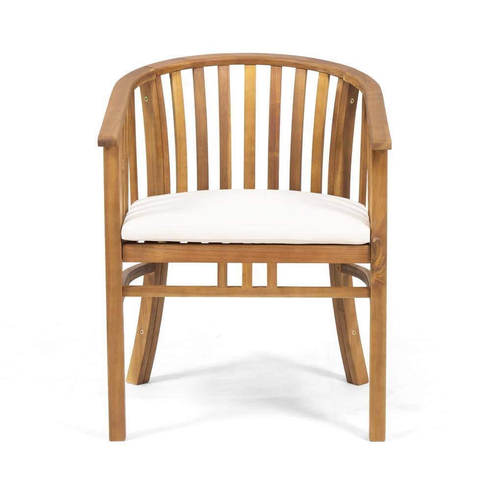 Acacia Wood Expandable Outdoor Dining Set with White Cushions