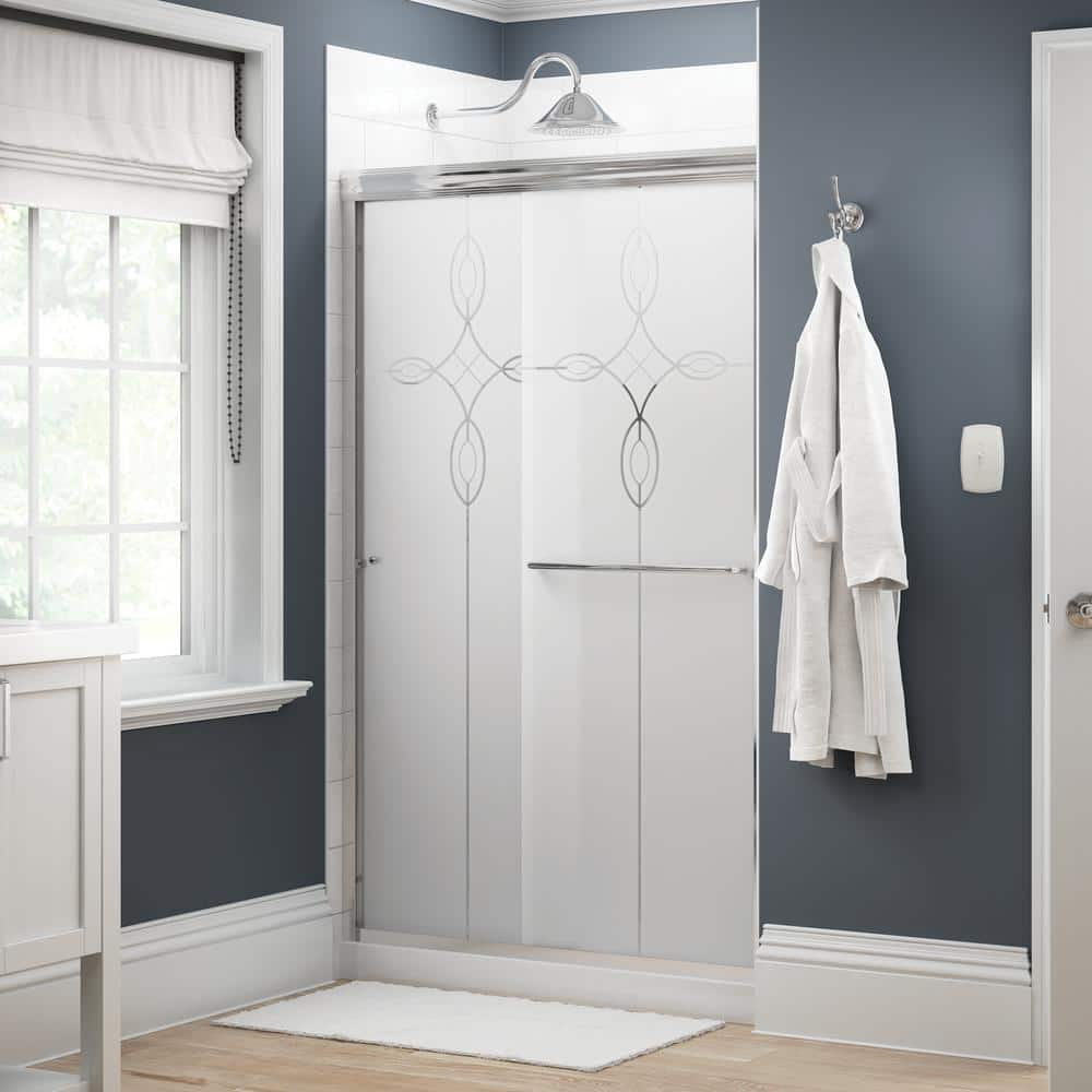 Traditional 48 in. x 70 in. Semi-Frameless Sliding Shower Door in Chrome with 1/4 in. Tempered Tranquility Glass -  Delta, 2421968