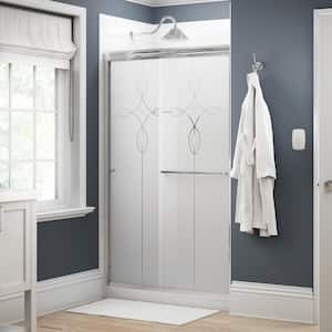Traditional 48 in. x 70 in. Semi-Frameless Sliding Shower Door in Chrome with 1/4 in. Tempered Tranquility Glass